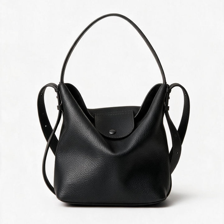 Pebbled Leather Slouchy Hobo Bucket Bag with Adjustable Strap