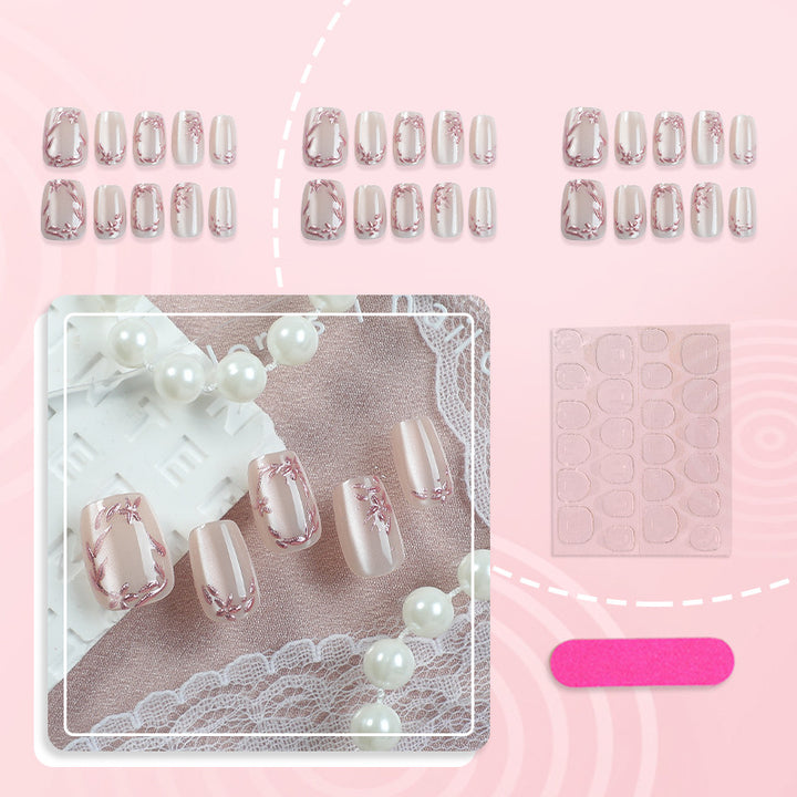 Elegant Floral-Decorated Press-On Nail Set