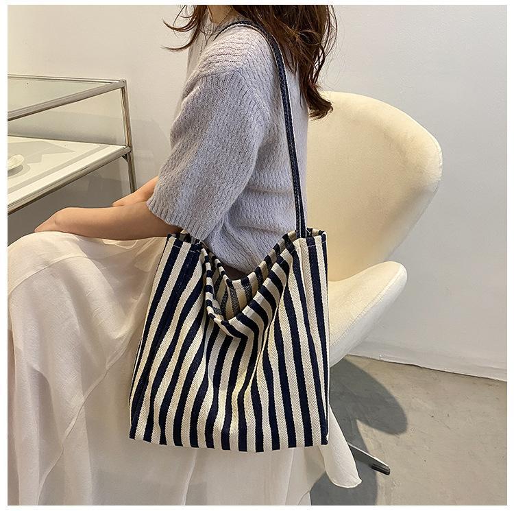Casual Striped Canvas Tote Bag