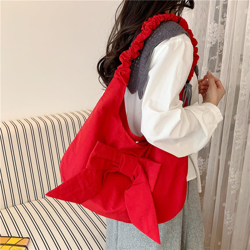 Elegant Bow-Embellished Slouchy Shoulder Bag