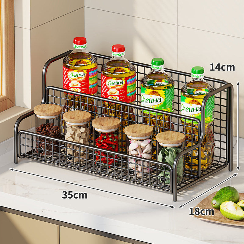 Double-Tier Countertop Metal Wire Kitchen Organizer Rack for Bottles and Spices