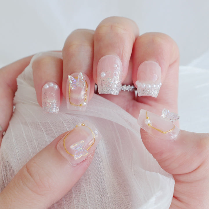 Artistic Press-On Nail Art Set with Heart and Celestial Designs