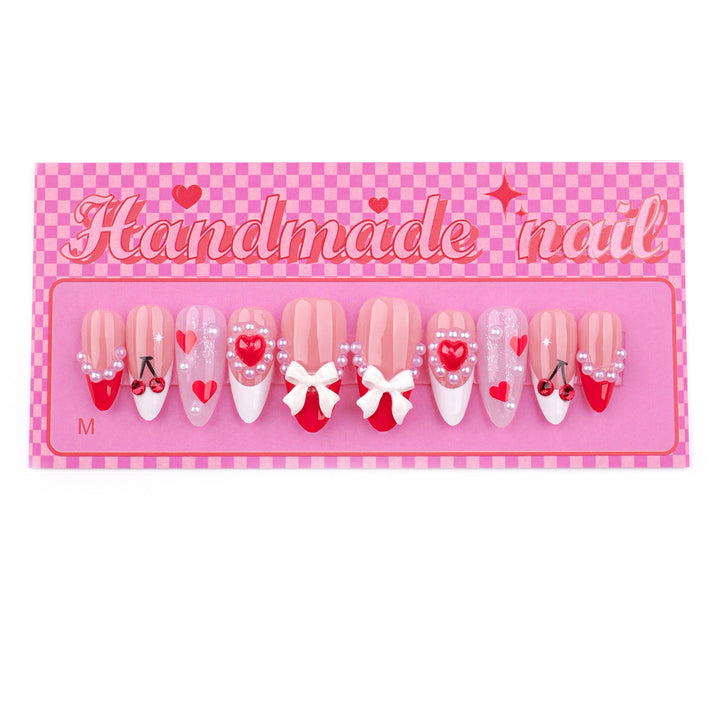 Artful Handmade Nail Art with Hearts and Ribbons Kalsten