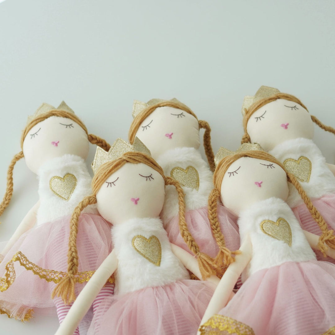 Handmade Plush Princess Rag Doll with Tulle Skirt and Long Striped Legs