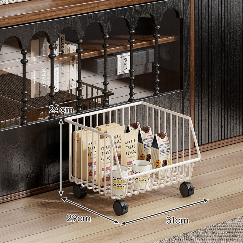 Four-Tier Tall Rolling Wire Pantry and Mug Storage Cart with Deep Slanted Baskets