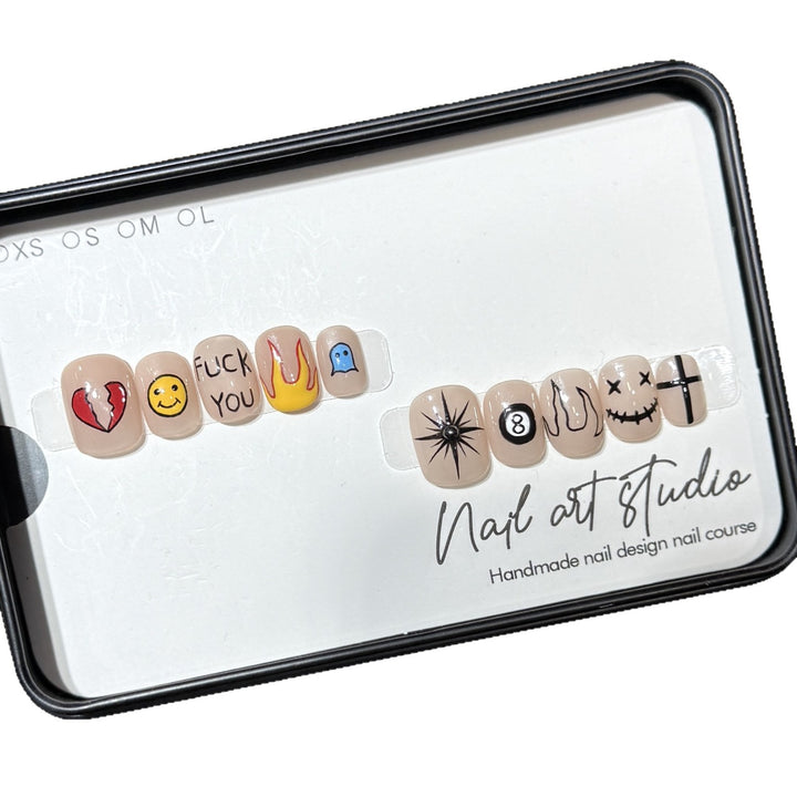 Artistic Press-On Nail Set with Unique Graphic Designs Kalsten