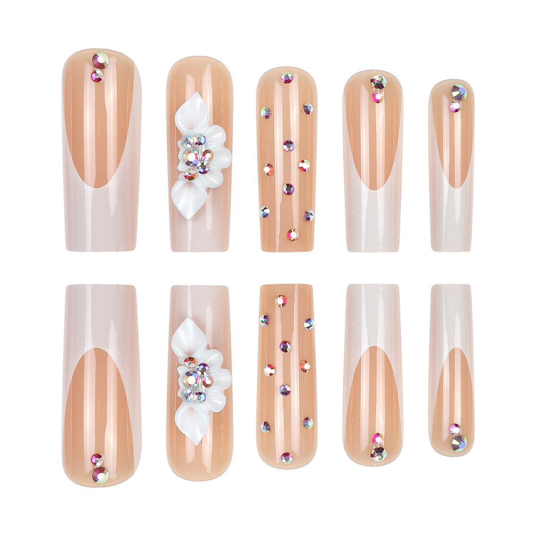 Decorative Press-On Nail Set with Floral Accents Kalsten