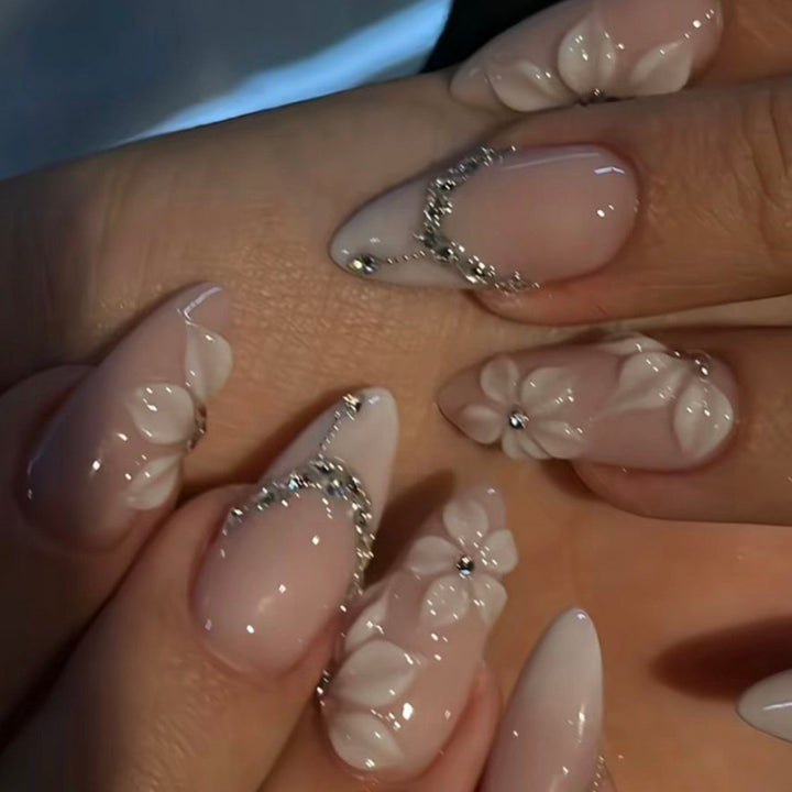 Acrylic Nail Extensions with Elegant Flower Design Kalsten