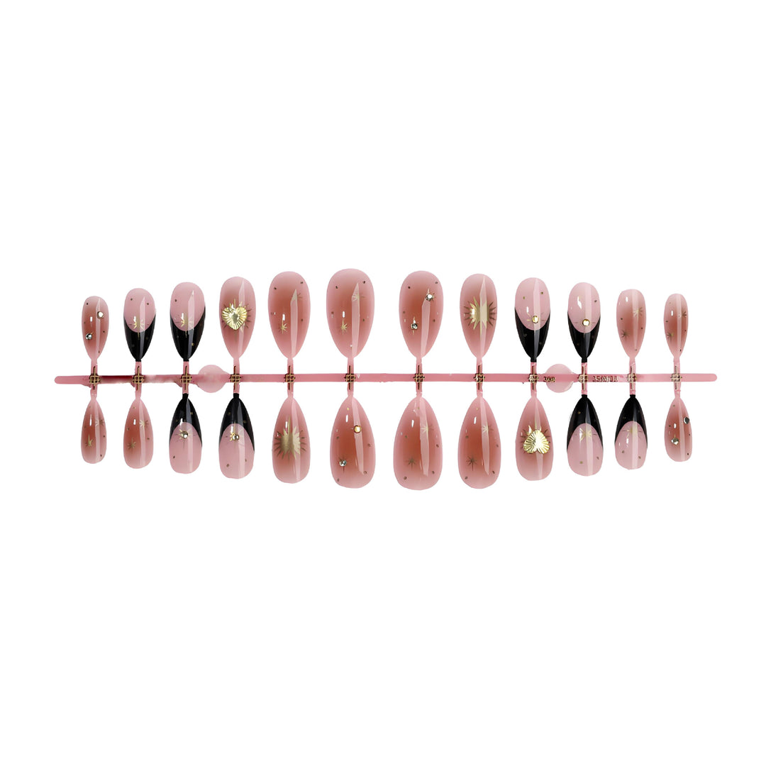 Acrylic nail set with elegant lace and metallic design Kalsten