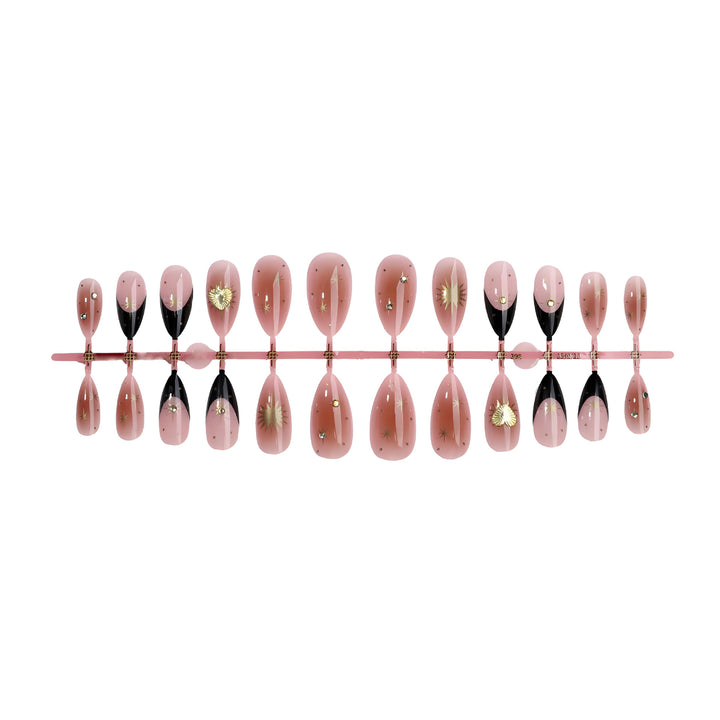 Acrylic nail set with elegant lace and metallic design Kalsten