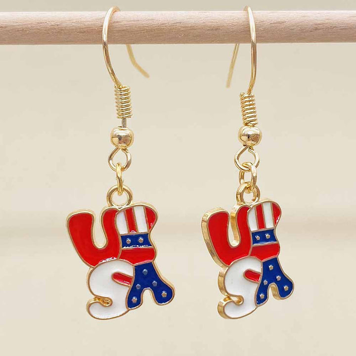 Women's Independence Day patriotic enamel flag dangle earrings with hypoallergenic fishhook wires Kalsten