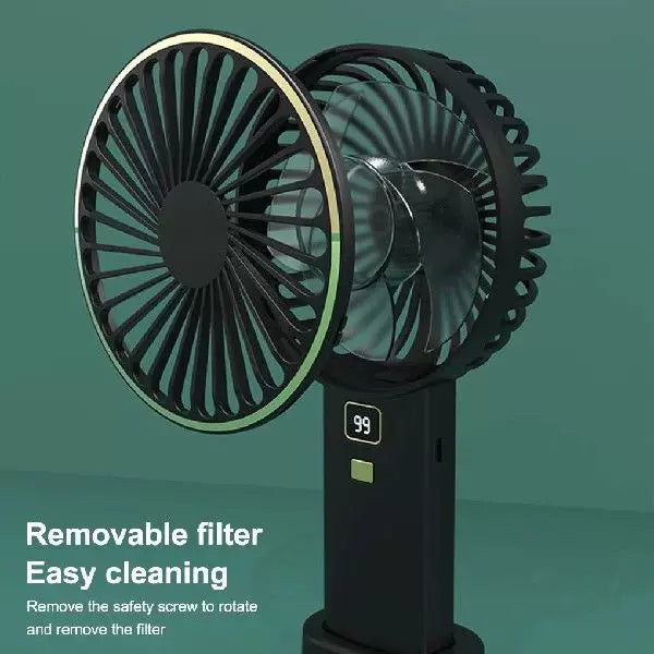 Unisex one-size compact rechargeable portable fan with digital battery level indicator and charging station Kalsten