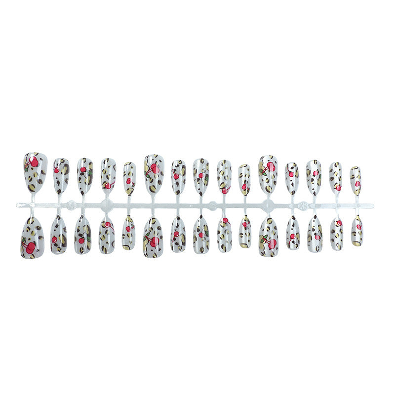 Artistic Cherry and Leopard Print Press-On Nail Art Set Kalsten