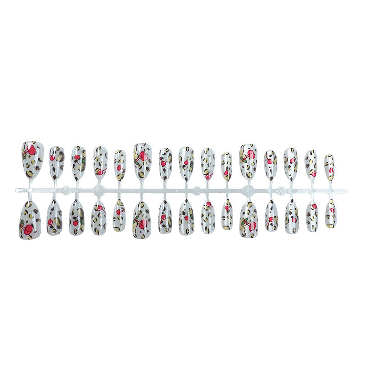 Artistic Cherry and Leopard Print Press-On Nail Art Set Kalsten
