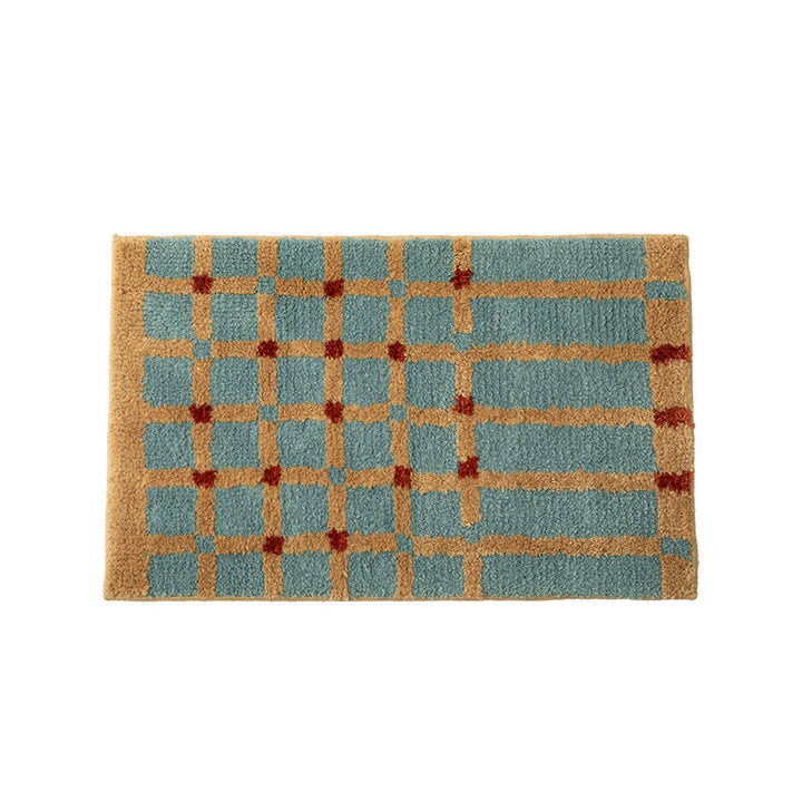 High-pile bath mat with geometric check tufting