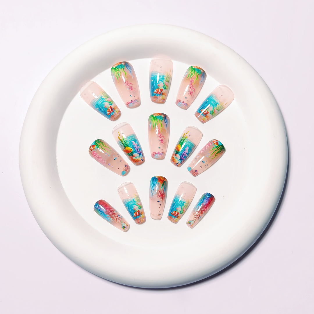 Artificial nails with underwater motif Kalsten