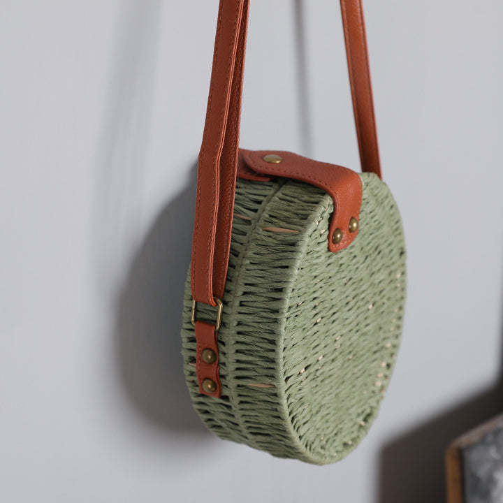 Round basket bag with leather accents Kalsten