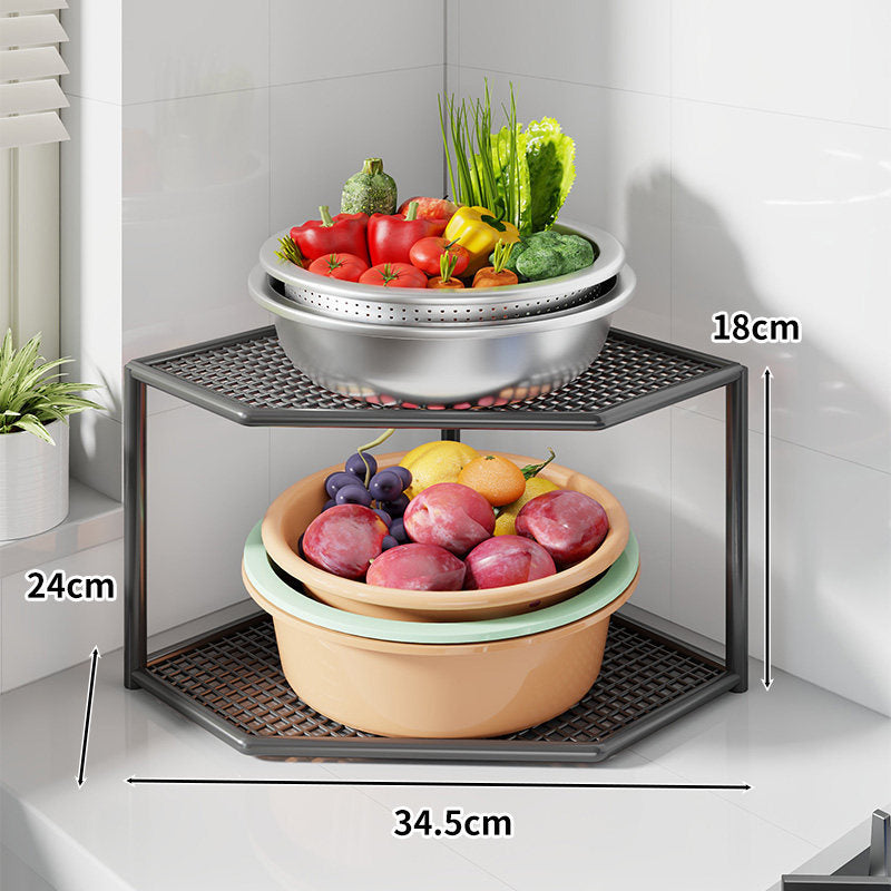 Corner Three-Tier Metal Mesh Kitchen Countertop Organizer