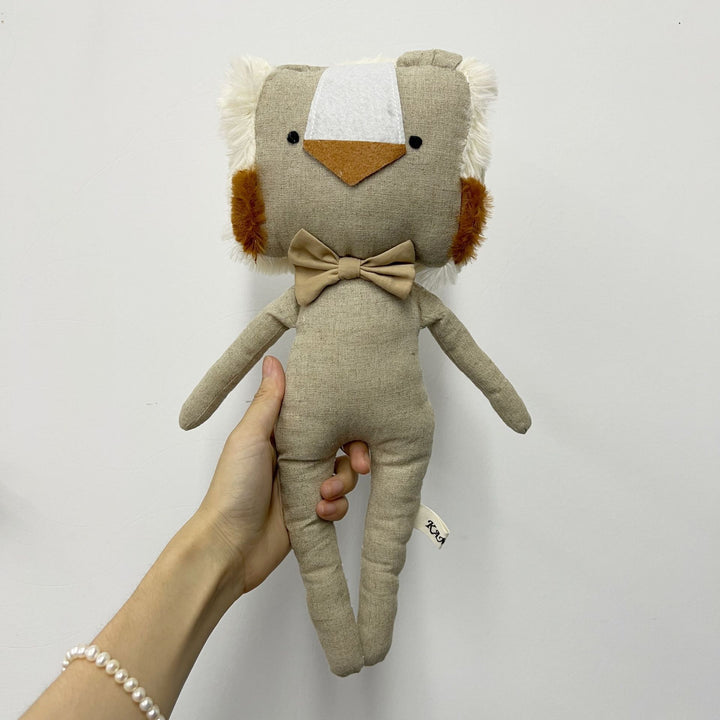 Handmade Organic Cotton Long-Leg Bunny Plush with Embroidered Overalls