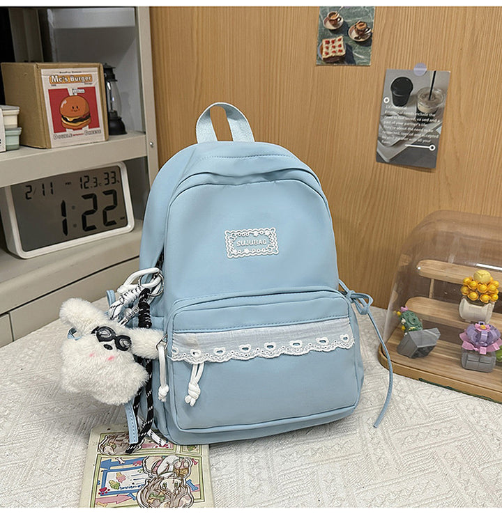 Cute Embroidered Multi-Pocket School Backpack
