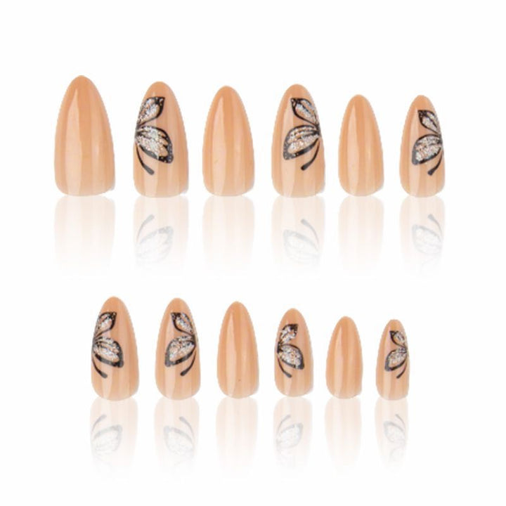 Artificial nail set with delicate butterfly motifs and elegant finish Kalsten