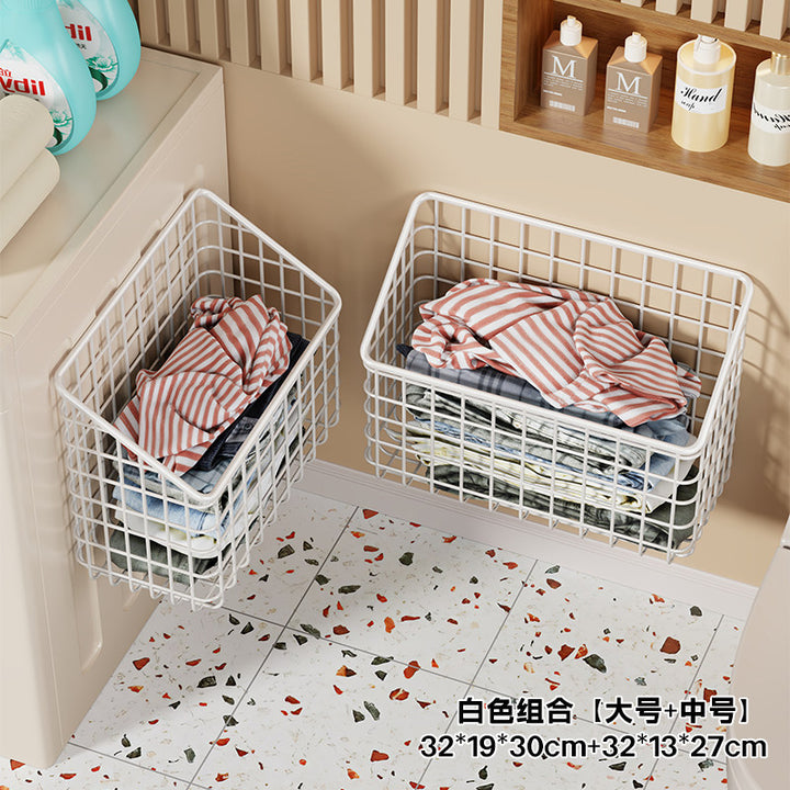 Wall-Mounted Open-Front Wire Storage Basket for Folded Laundry & Towels