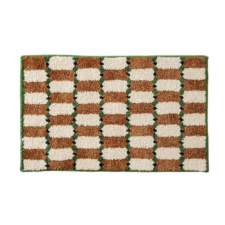 fluffy bath and floor mat made of cotton tufting with retro check pattern