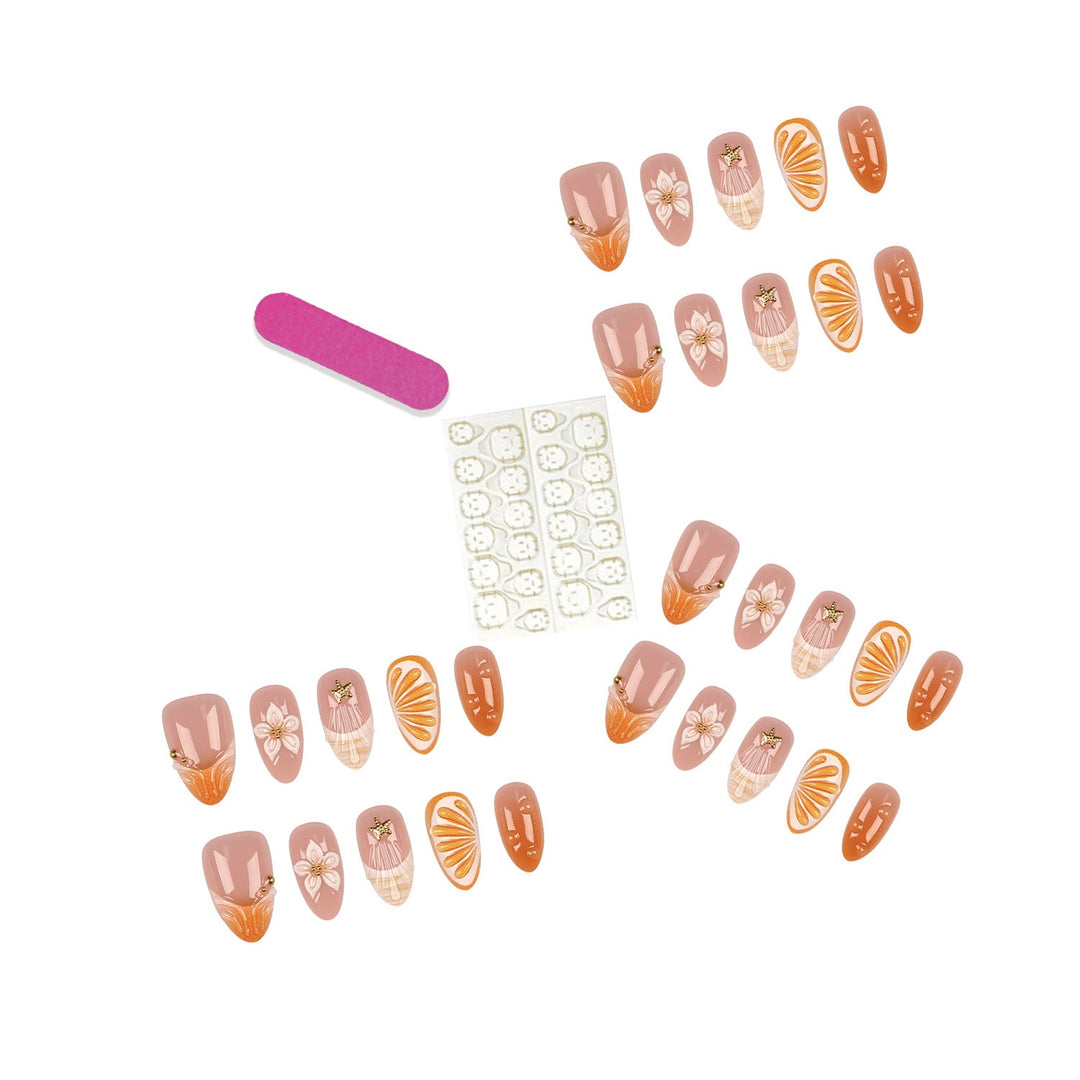 Artistic Press-On Nail Art Set with Botanical Accents