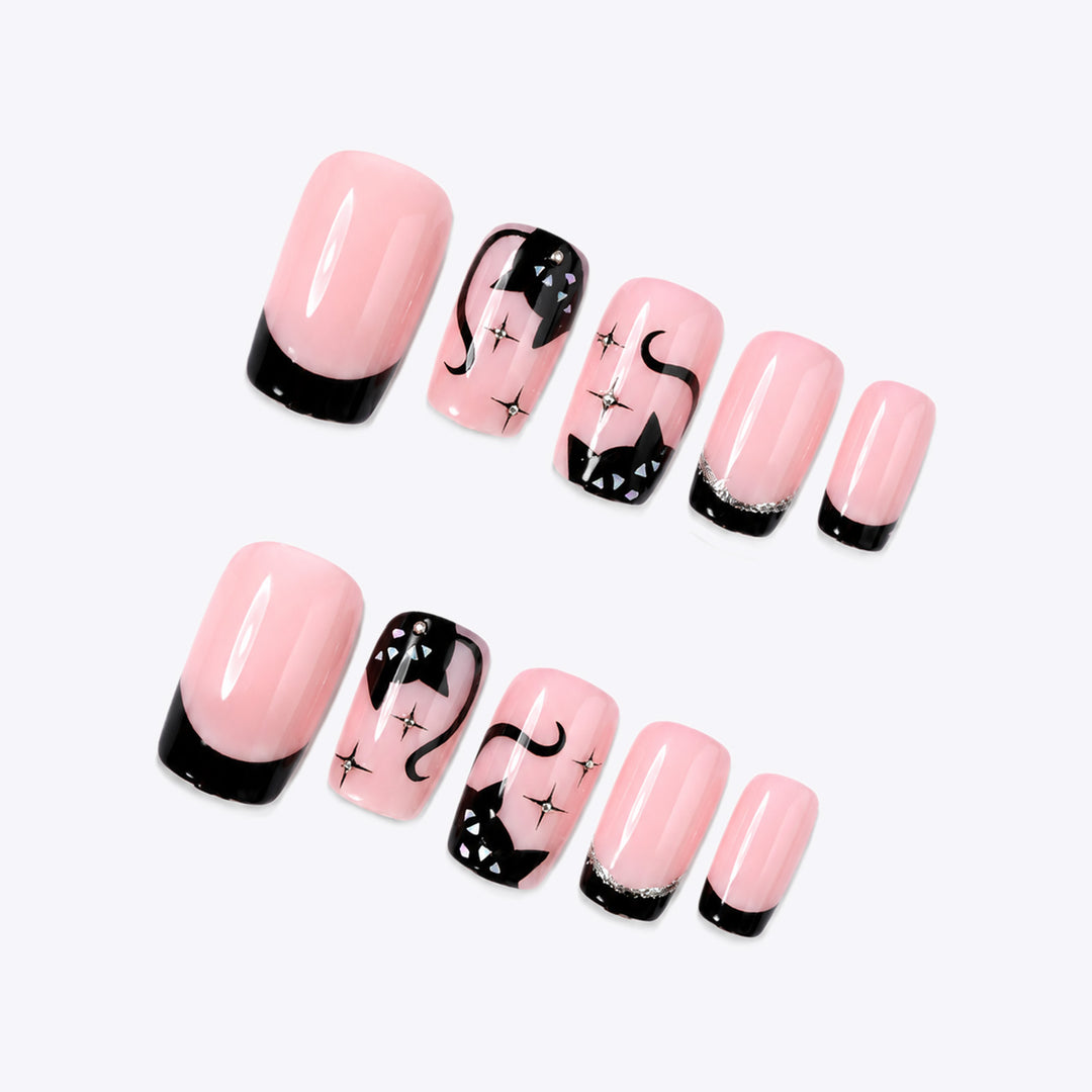 Creative nail set with cat design and glitter details Kalsten