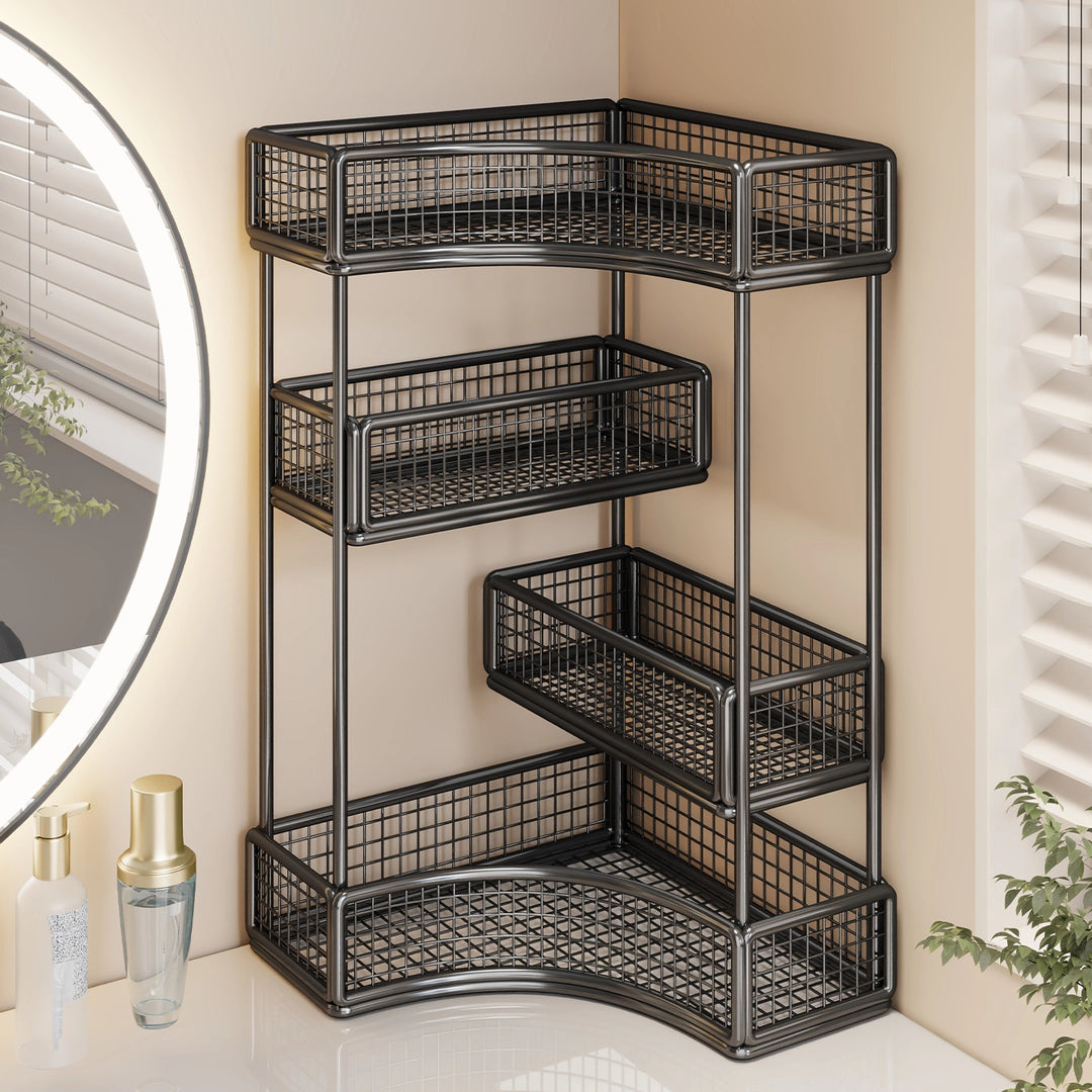 Three Tier Corner Mesh Metal Bathroom Shelf Organizer