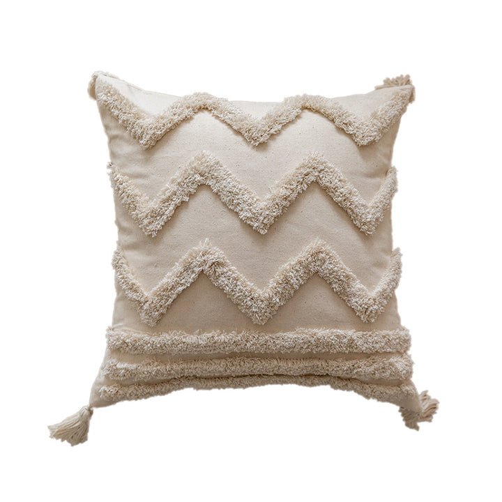 Textured Moroccan Shag Diamond Tassel Throw Pillow Cover