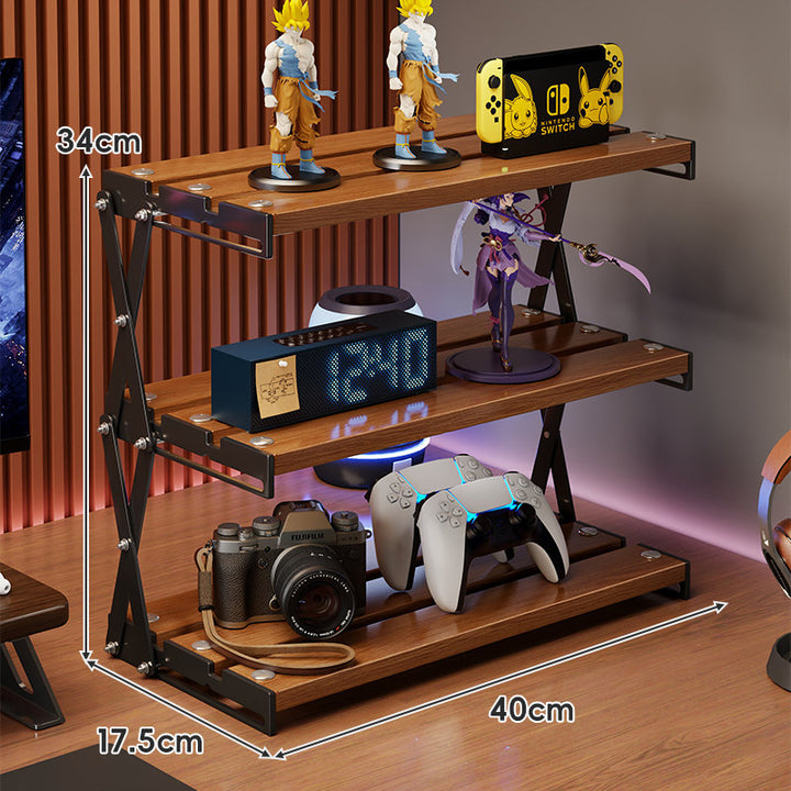 Triple-Tier Wooden Desktop Display & Gaming Controller Organizer
