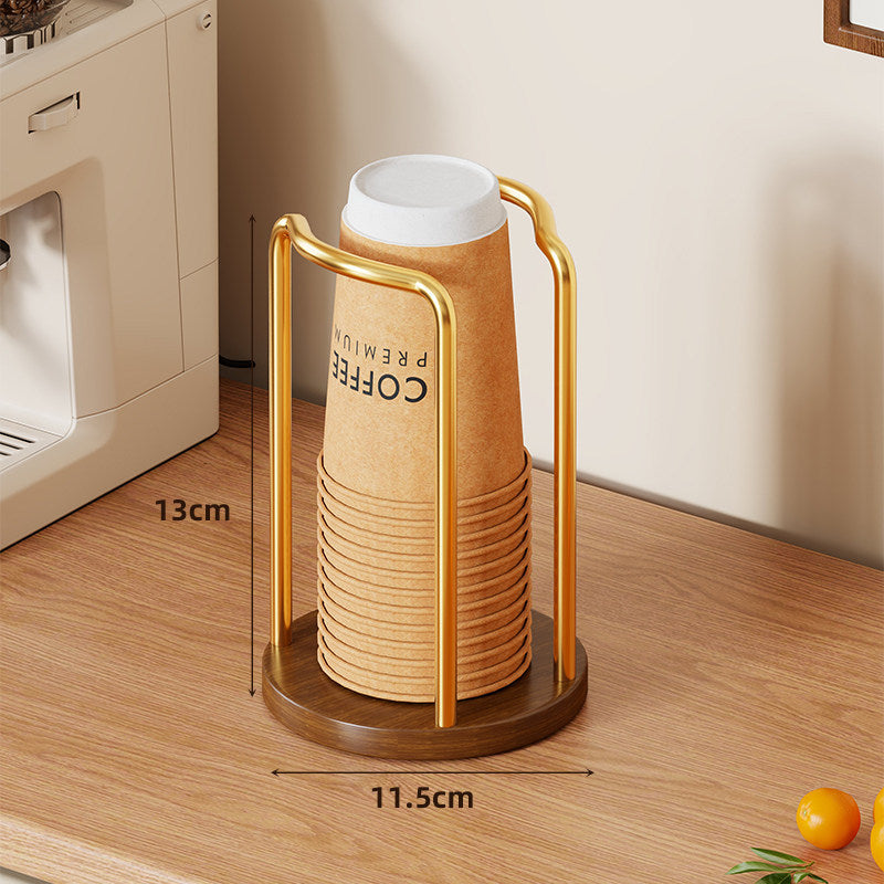 Countertop Paper Cup Dispenser with Wooden Base and Metal Frame