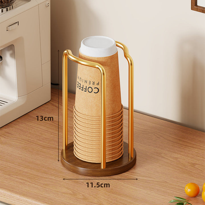 Countertop Paper Cup Dispenser with Wooden Base and Metal Frame