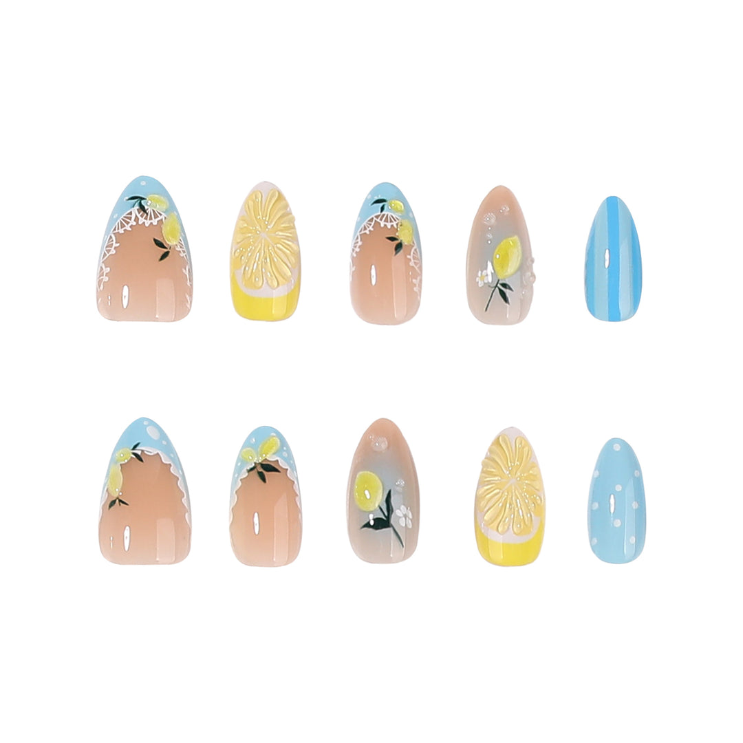 Artificial nail art with lemon and flower motifs Kalsten