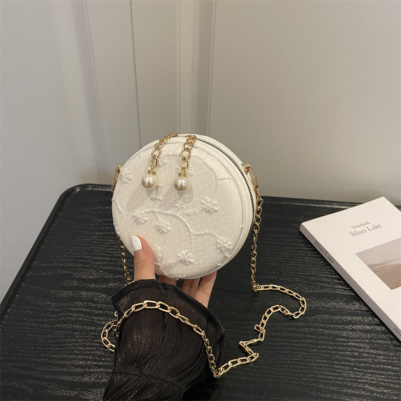 Elegant Embroidered Round Crossbody Bag
