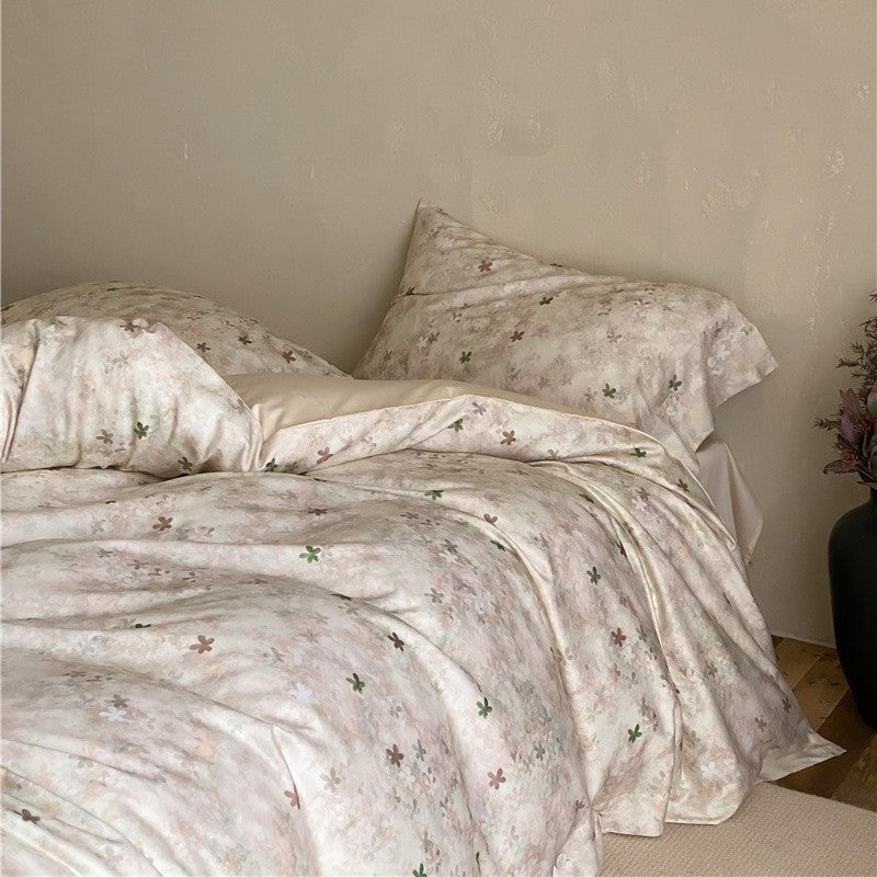 Premium cotton satin duvet cover set with floral jacquard relief and button closure