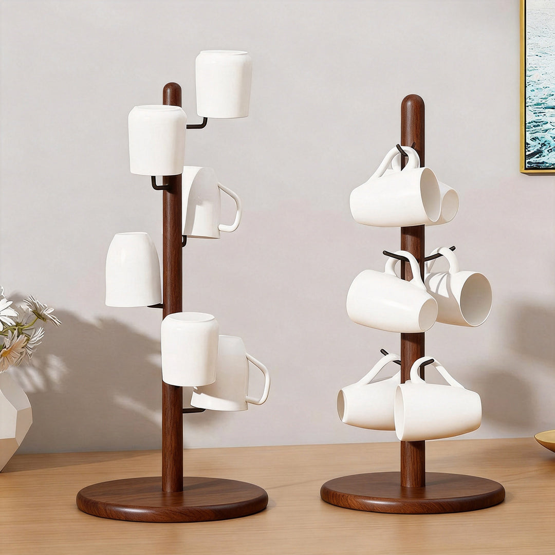 Wooden Four-Arm Mug Tree Stand for Countertop