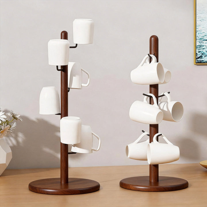 Wooden Four-Arm Mug Tree Stand for Countertop