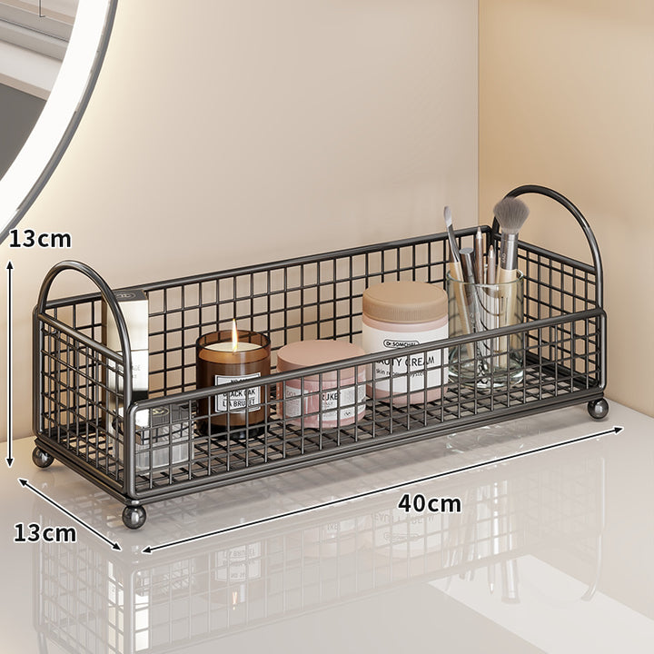 Curved Corner Triple-Tier Metal Mesh Vanity and Countertop Organizer