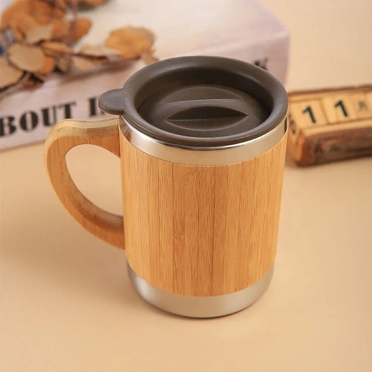 Women sustainable insulated coffee mug with wooden handle Kalsten