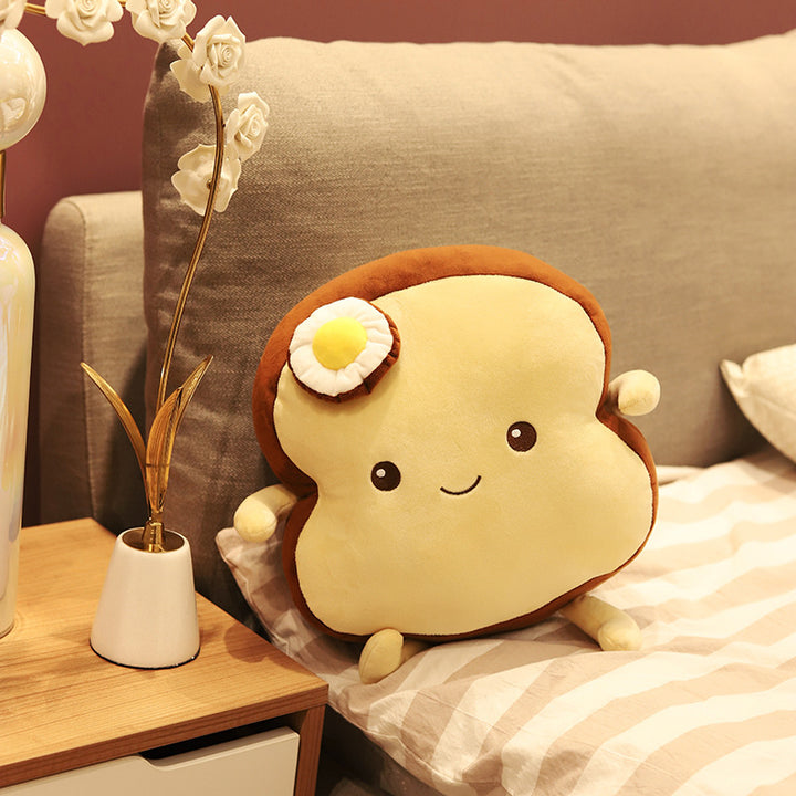 Kawaii Toast-Shaped Plush Decorative Cushion with Egg Applique Kalsten