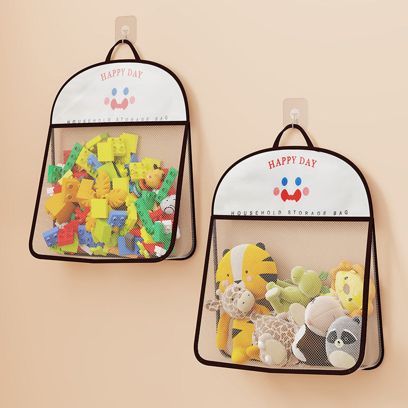 Wall-Mounted Breathable Mesh Toy Organizer with Hook