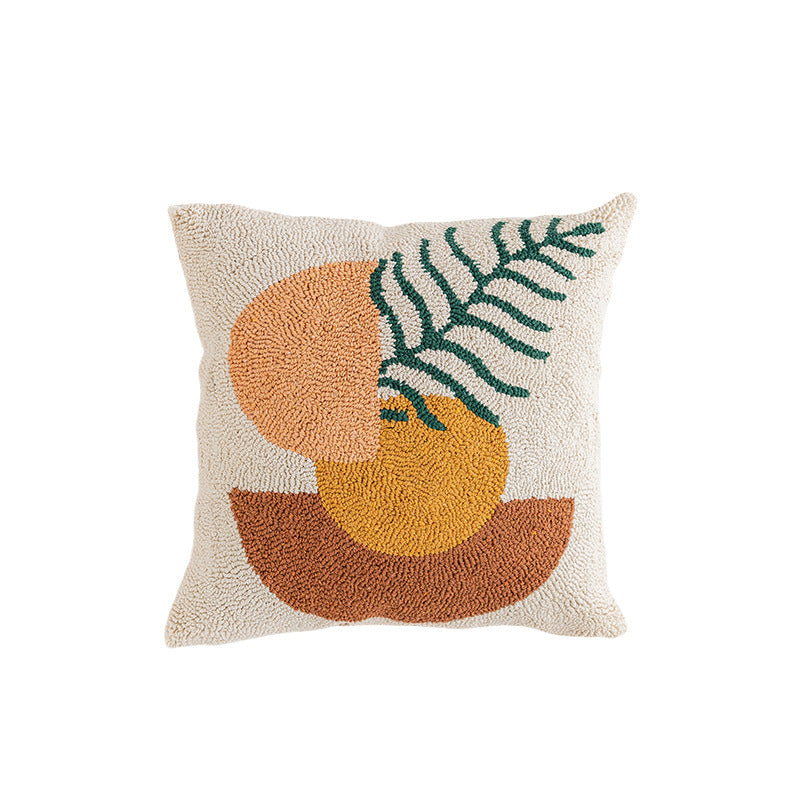Hand-Tufted Abstract Geometric Loop-Pile Throw Pillow Cover with Hidden Zipper