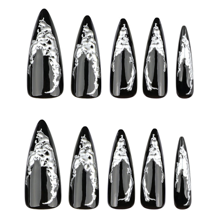 Artistic stiletto nails with modern metal effect Kalsten