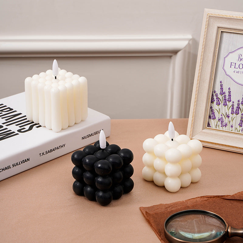 Bubble-Grid Cube LED Flameless Decorative Tabletop Candle Lamp