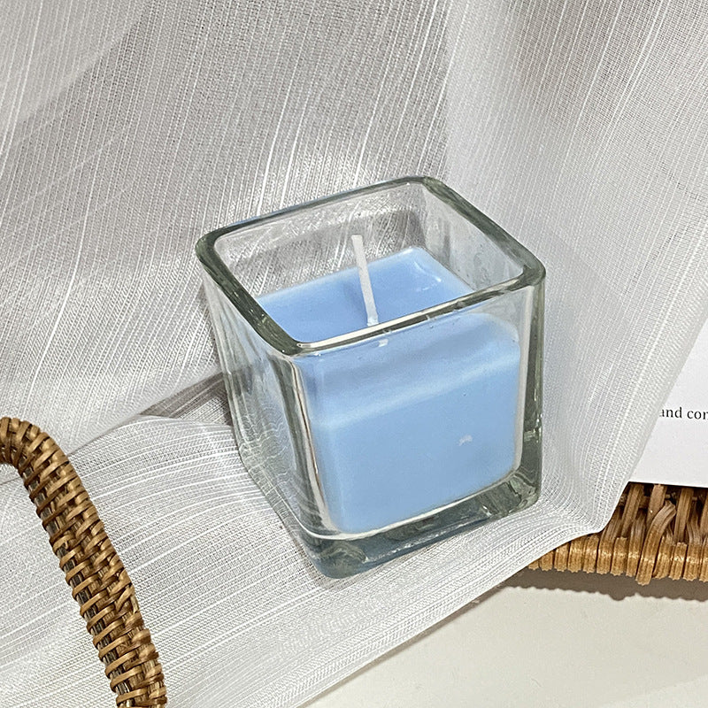 Square Glass Votive Scented Soy Candle with Cotton Wick Minimalist Vessel