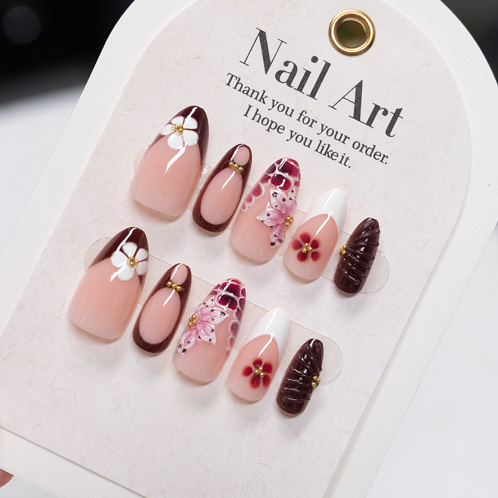 Artistic Floral Press-On Nails Set