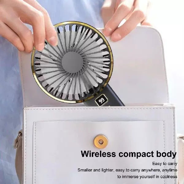 Unisex one-size compact rechargeable portable fan with digital battery level indicator and charging station Kalsten