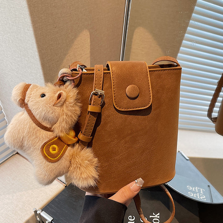 Compact Crossbody Bag with Cute Plush Charm